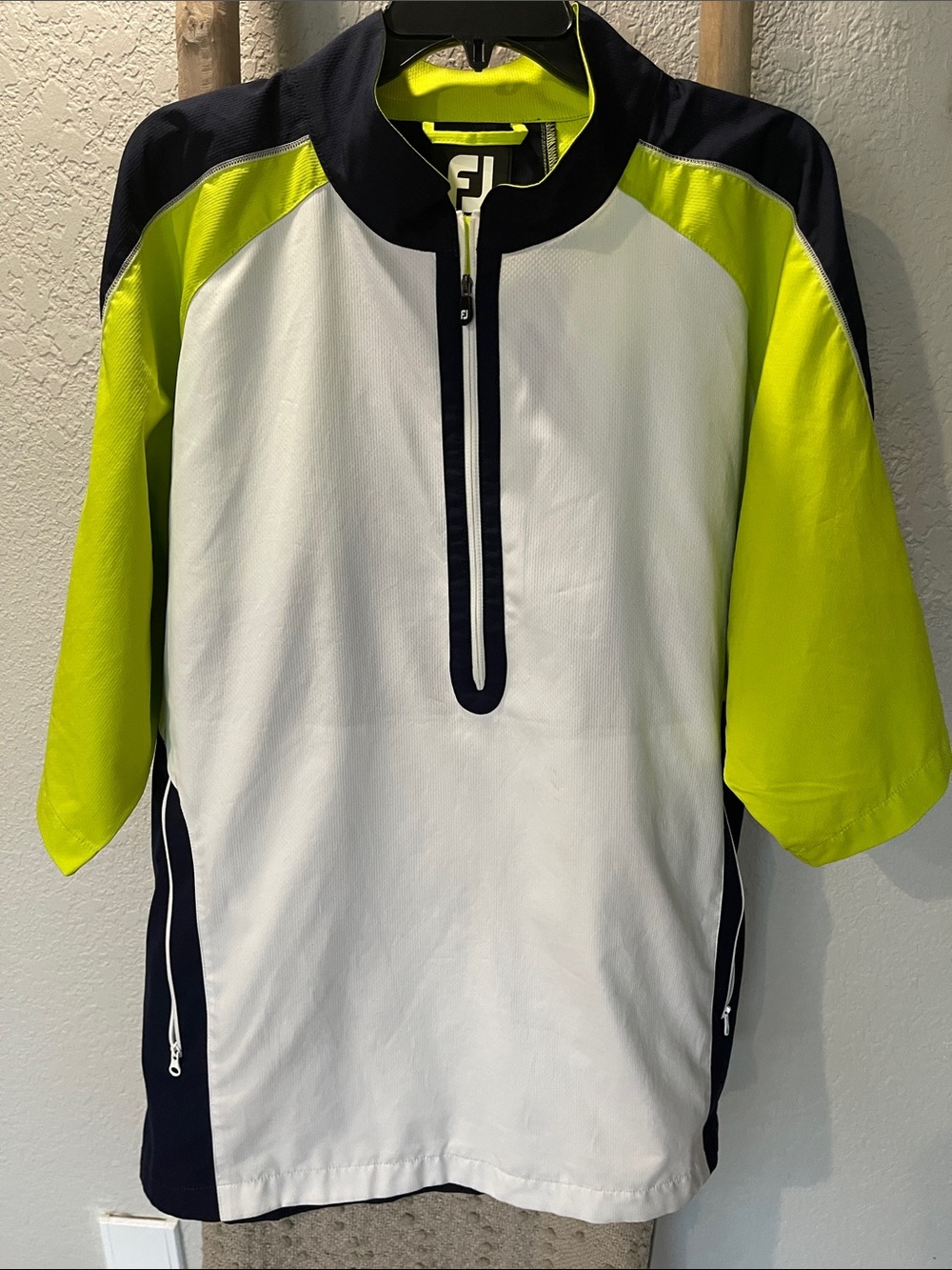 FootJoy Men’s Golf Pullover Jacket in White, Neon Yellow, Black